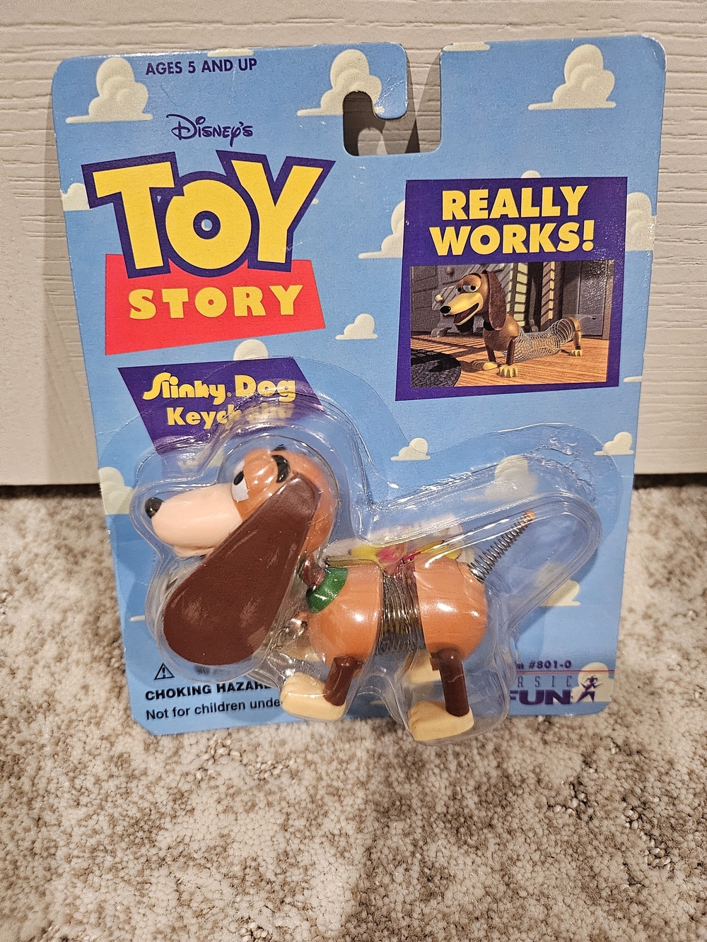 Disney 1996 Toy Story Slinky Dog Keychain - Brown, Green, Silver